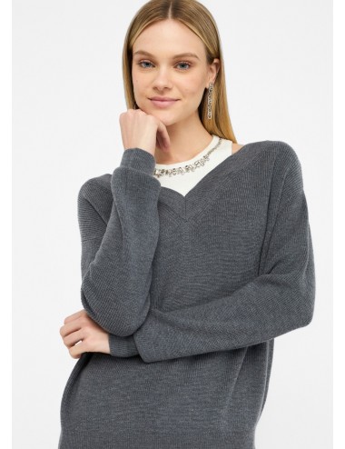 MF5126 MAGLIA LIU JO DONNA MAGLIONE RICAMO GIOIELLI MAGLIONCINO FINTA CANOTTA