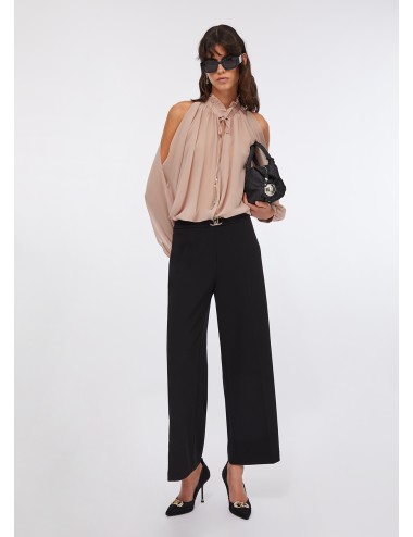 MF5260 PANTALONE CROPPED NERO LIU JO PANTALONI DONNA CON CINTURA LARGHI NERI