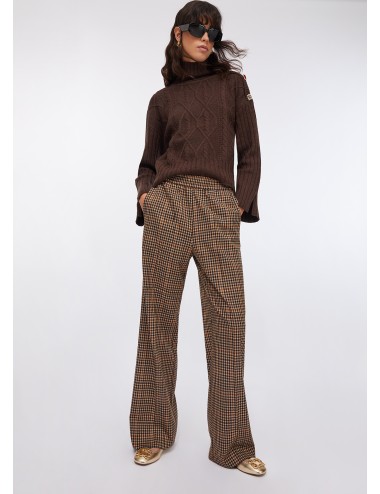MF5349 PANTALONE DONNA LIU JO PANTALONI QUADRETTI FLARE LARGHI WOMAN COLOR BEIGE