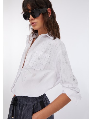 UF5240 CAMICIA LIU JO DONNA IN COTONE CON STRASS MANICA LUNGA SHIRT WOMAN BIANCO