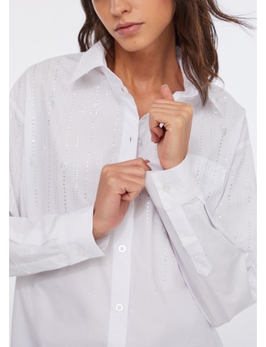 UF5240 CAMICIA LIU JO DONNA IN COTONE CON STRASS MANICA LUNGA SHIRT WOMAN BIANCO