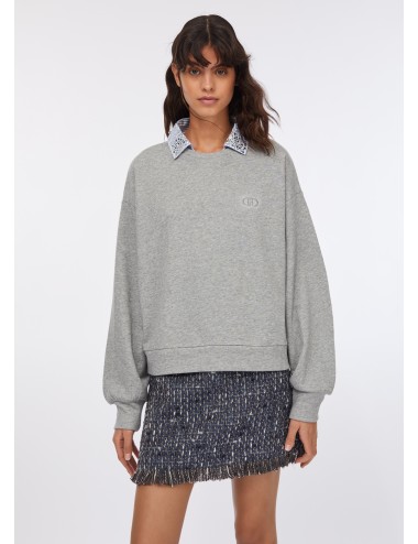 UF5254 FELPA CON STRASS COLORE GRIGIO LIU JO DONNA MAGLIA CON FINTA CAMICIA