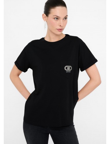 UF5257 T SHIRT LIU JO BETTER DONNA MAGLIETTA LOGO MANICHE CORTE WOMAN NERO