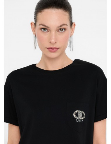 UF5257 T SHIRT LIU JO BETTER DONNA MAGLIETTA LOGO MANICHE CORTE WOMAN NERO