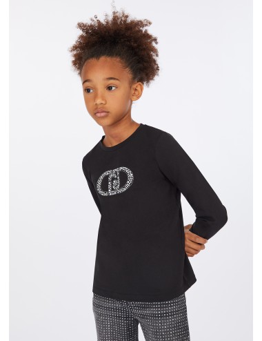 GF5008 S9149 T SHIRT LIU JO BAMBINA MAGLIA CON LOGO KIDS JUNIOR MAGLIETTA NERA