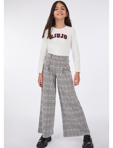 GF5041 PANTALONE LIU JO GIRL PANTALONI LARGHI CHECK IN KIDS IN JERSEY QUADRETTI