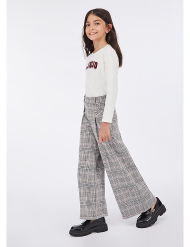 GF5041 PANTALONE LIU JO GIRL PANTALONI LARGHI CHECK IN KIDS IN JERSEY QUADRETTI