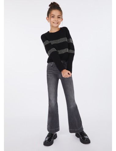 GF5088 MAGLIA LIU JO BETTER BAMBINA COLORE NERO MAGLIONCINO RIGHE E STRASS KIDS