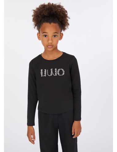 GF5108 R9267 T SHIRT BAMBINA LIU JO MANICA LUNGA MAGLIETTA LOGO RICAMI GIOIELLO