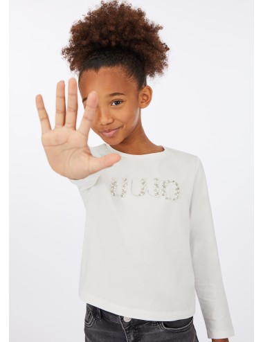 GF5108 M9870 T SHIRT BAMBINA LIU JO MANICA LUNGA MAGLIETTA LOGO RICAMI GIOIELLO