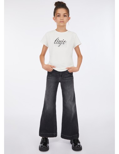 GF5121 JEANS LIU JO BAMBINA PANTALONE DENIM ZAMPA PANTALONI KIDS NERO LARGHI