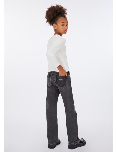 GF5122 PANTALONE LIU JO STRAIGHT VITA ALTA BAMBINA PANTALONI DENIM NERO KIDS