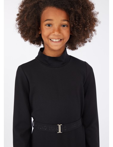 GF5134 ABITO LIU JO KIDS BAMBINA VESTITO VESTITINO CON CINTURA E COLLO ALTO NERO