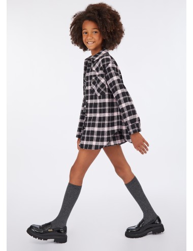 GF5137 CAMICIA FLANELLA DI COTONE LIU JO BAMBINA GIRL SHIRT CHECK NERO E ROSA