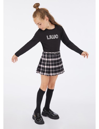 GF5138 GONNA IN COTONE CHECK ROSA LIU JO BAMBINA GONNELLINA A QUADRI KIDS JUNIOR