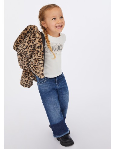 KF5011 T SHIRT LIU JO BAMBINA MAGLIA IN COTONE LOGO E STRASS MAGLIETTA GIRL KIDS