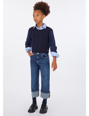 GF5127 JEANS STRAIGHT CON RISVOLTO LIU JO BAMBINA PANTALONE DENIM PANTALONI KIDS