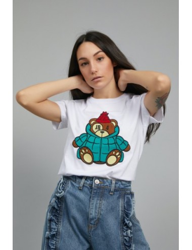 2WF01001 T SHIRT DONNA JB4 JUST BEFORE MAGLIA ORSETTO FUNNY BIANCA 