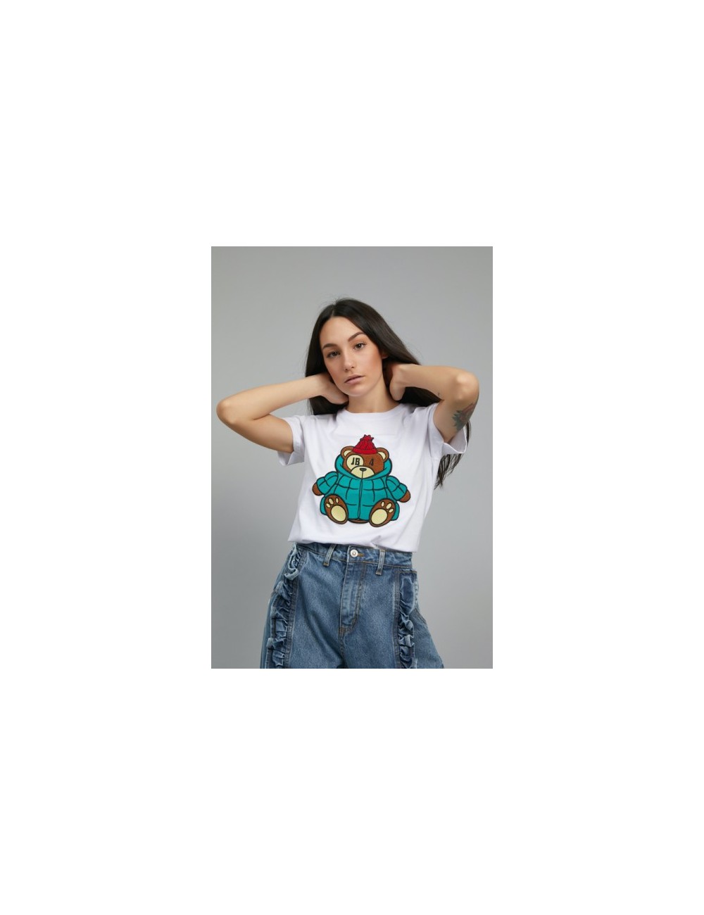 2WF01001 T SHIRT DONNA JB4 JUST BEFORE MAGLIA ORSETTO FUNNY BIANCA 