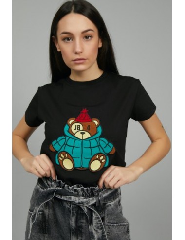 2WF01002 T SHIRT DONNA JB4 JUST BEFORE NERO MAGLIA ORSETTO NERO BLA