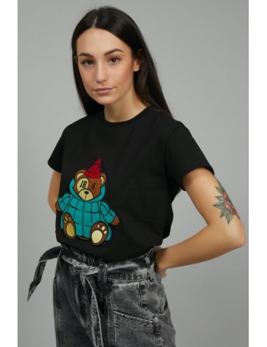 2WF01002 T SHIRT DONNA JB4 JUST BEFORE NERO MAGLIA ORSETTO NERO BLA