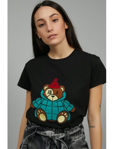 2WF01002 T SHIRT DONNA JB4 JUST BEFORE NERO MAGLIA ORSETTO NERO BLA