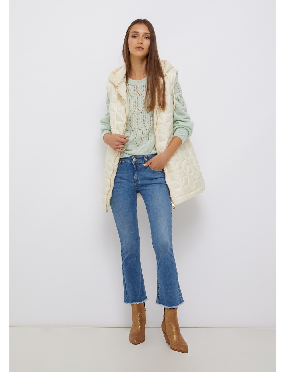 UA2022 D4506 JEANS DONNA LIU JO FLARE CON GLITTER ZAMPA PANTALONI P
