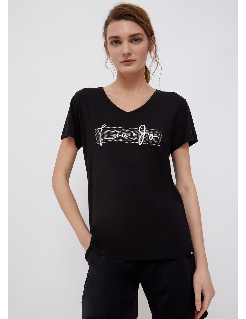 TA2091 22222 T SHIRT CON LOGO E STRASS LIU JO DONNA MAGLIA MAGLIETT