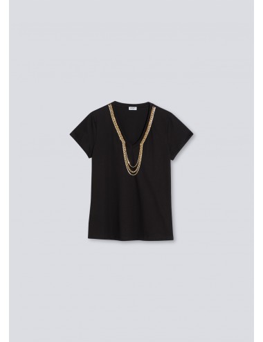 WA2152 J6308 T SHIRT DONNA LIU JO MAGLIETTA MAGLIA SCOLLO V CATENA 